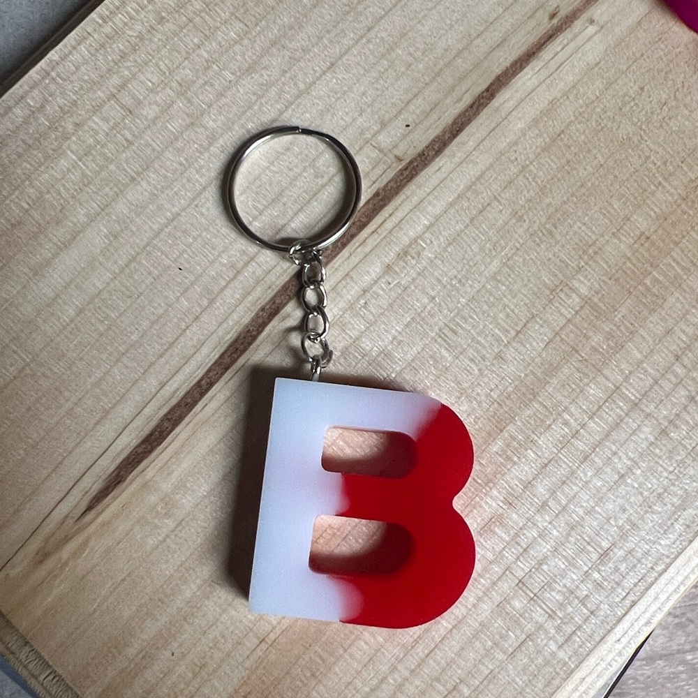 2 for $9 - Handmade Red and White Letter B Keychain, Lanyard charm